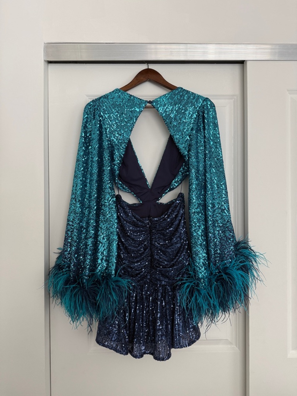 PATBO Alessandra Ambrosio cutout feather-trimmed sequined tulle mini dress - Picture 2 of 4